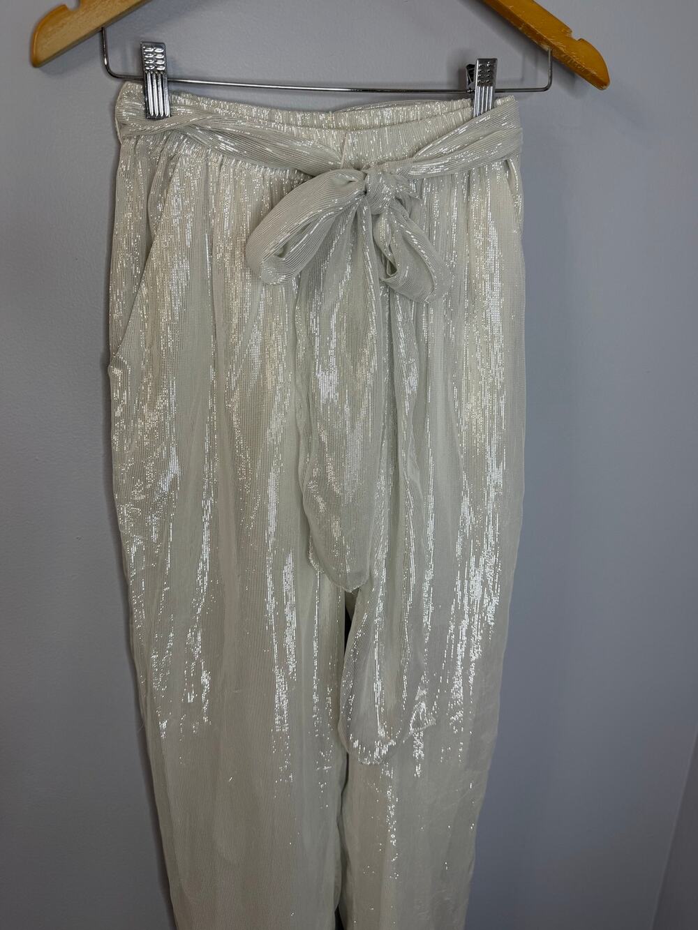 Gretchen Scott Silver Metallic Trouser Pant Belted Women's S